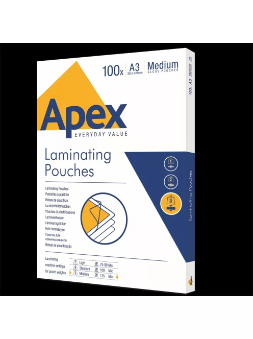 Lamináló fólia A3, 125 micron 100 db/doboz, Apex Medium