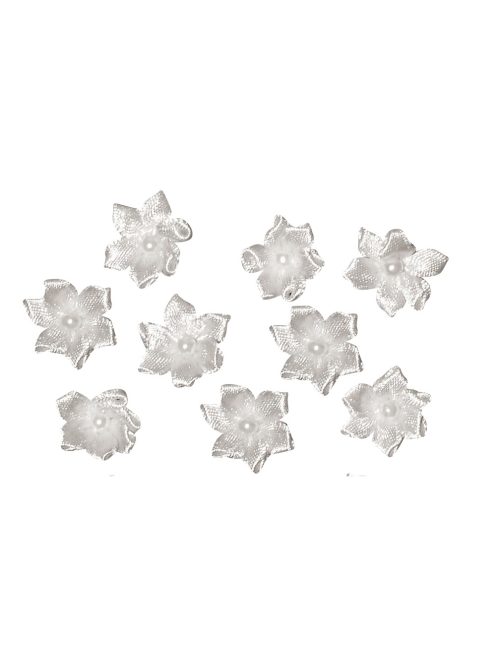 Virág gyönggyel, 2 cm, fehér, csom. 8 db