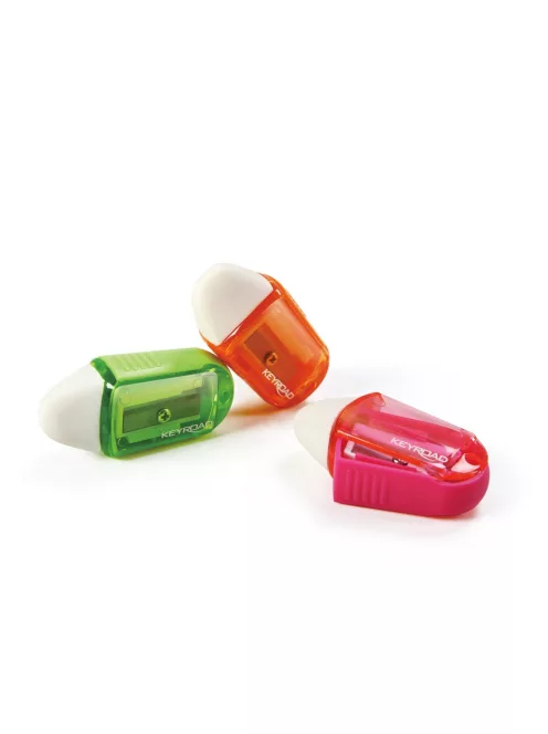 Hegyező, 1 lyukú, radírral, 24 db/display, Keyroad Twist, vegyes színek