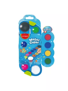   Vízfesték készlet, 12+4 cserélhető színnel, ecsettel, műanyag dobozban, Keyroad