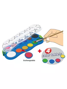   Vízfesték készlet, 12+4 cserélhető színnel, ecsettel, műanyag dobozban, Keyroad