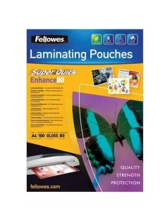   Lamináló fólia, A4, 80 mikron, fényes, 100 db/doboz, SuperQuick Fellowes®