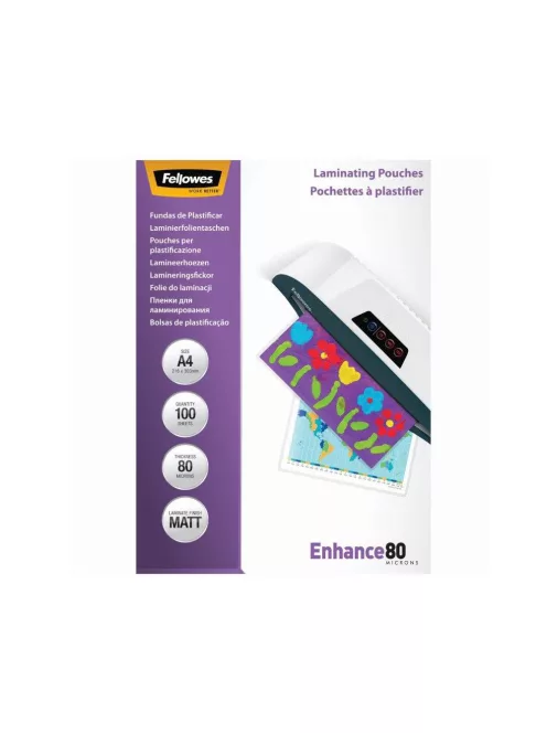 Lamináló fólia, A4, 80 mikron, matt, 100 db/doboz, Fellowes®