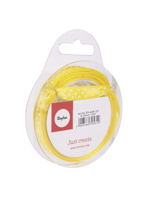Pöttyös szaténszalag, sárga, 9,5 mm,10 m