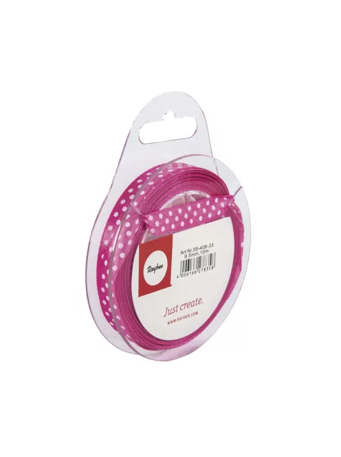 Pöttyös szaténszalag, pink, 9,5 mm,10 m