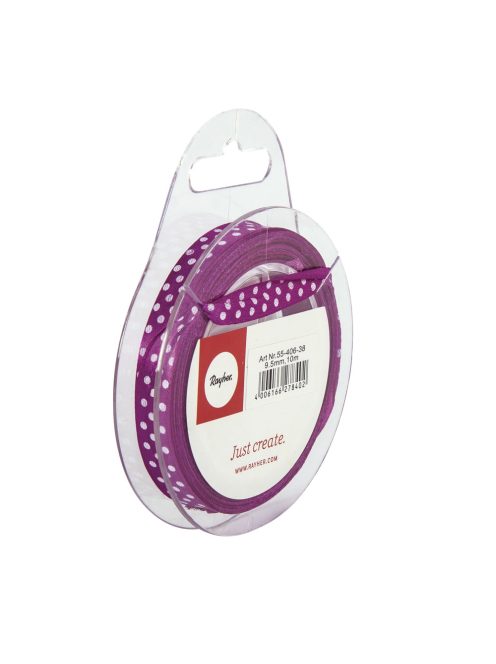 Pöttyös szaténszalag, vöröseslila, 9,5 mm,10 m