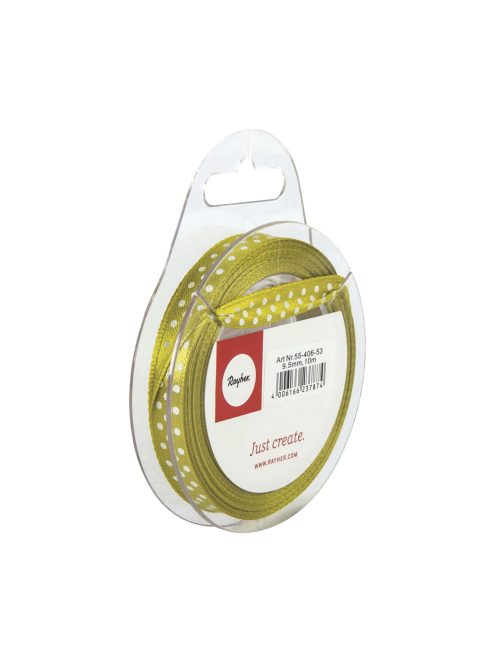 Pöttyös szaténszalag, ánizszöld, 9,5 mm, 10 m/tek.