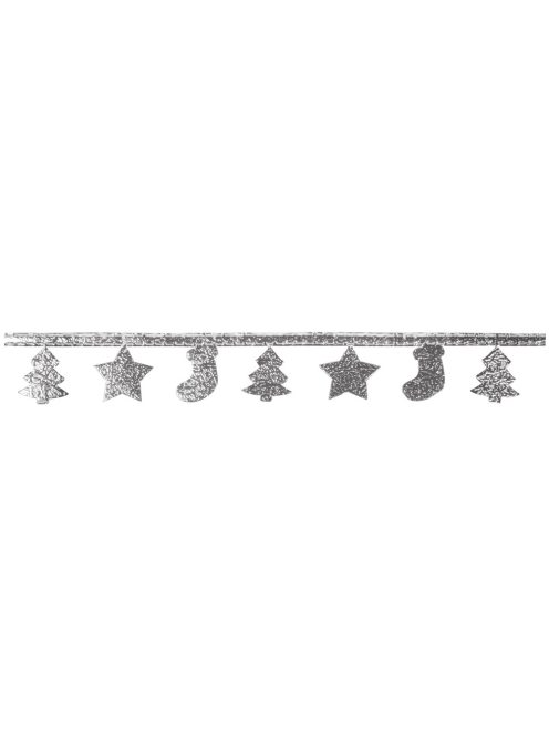 Dekoszalag: karácsonyi girland, öntapadó, ezüst, 2,5cm, tek. 2,5m
