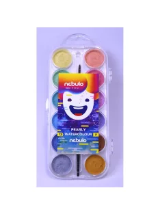   Vízfesték készlet, 12db-os, gyöngyház színű, 30mm festékgombokkal Nebulo