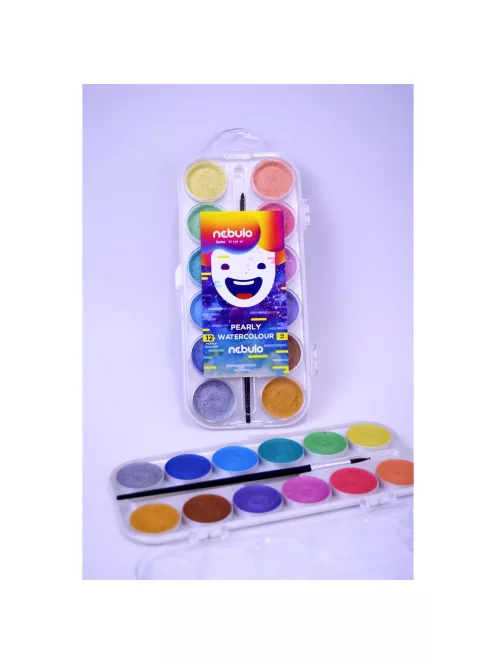Vízfesték készlet, 12db-os, gyöngyház színű, 30mm festékgombokkal Nebulo