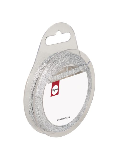 Csillámos szalag, ezüst, 5mm, 10m