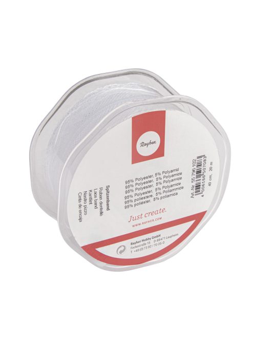 Csipkeszalag, fehér, 40cm, 20m