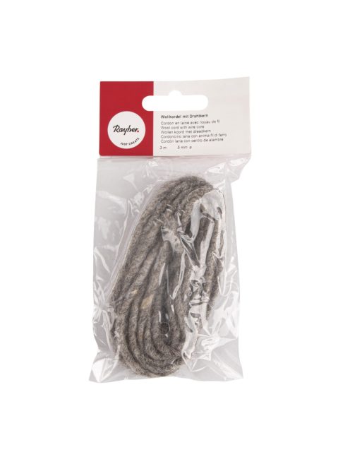 Drótos gyapjúzsinór, 5mm átm., világosszürke, 3m