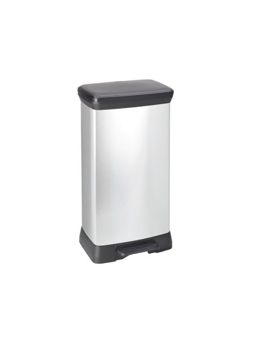 Szemetes kuka pedálos fémhatású műanyag 50 literes Fekete/ezüst Deco Bin_Curver