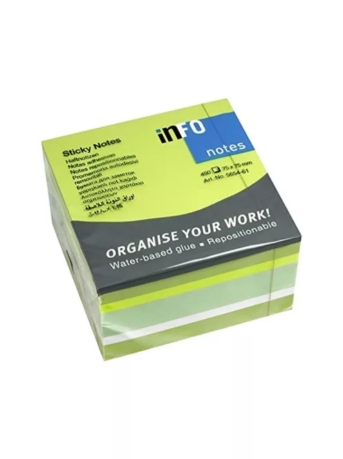 Jegyzettömb öntapadó, 75x75mm, 450lap, Info Notes intenzív zöld árnyalatok