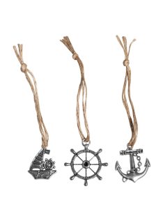   Fémfüggő jutazsinórral, tengeri mot. 3,5cm, 3 Designs, 3 db