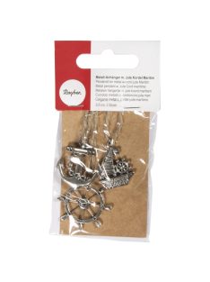   Fémfüggő jutazsinórral, tengeri mot. 3,5cm, 3 Designs, 3 db