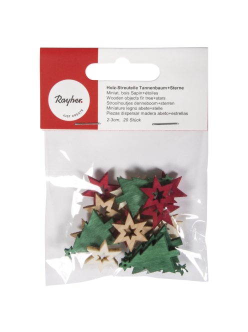 Famatrica fenyőfa+csillagok, 2-3 cm, vegyes, 20 db
