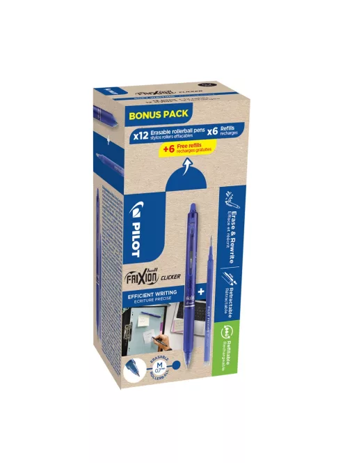 Rollertoll 0,7mm, törölhető Pilot Frixion Clicker GreenPack, 12 toll + 12betét, írásszín kék