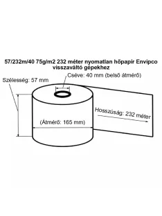   Hőpapír 57mm széles, 232fm hosszú, cséve 40mm, BPA mentes nyomatlan, ENVIPCO MOHU visszaváltó gépekhez