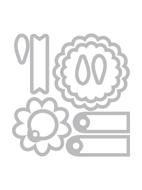 Sizzix Framelits készlet pecséttel, 7,94x8,26cm-0,95x2,54cm, Flowers és Tags, 10 db