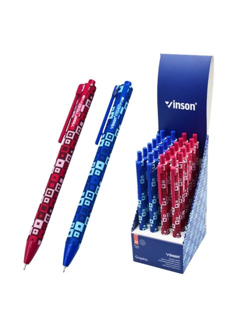 Golyóstoll nyomógombos 0,7mm Vinson Graphic F12 vegyes test displ 24 db/display