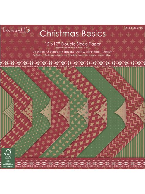 Scrapbookpapír-tömb Christmas Basics 30,5x30,5 cm, 150 g/m2,24 ív