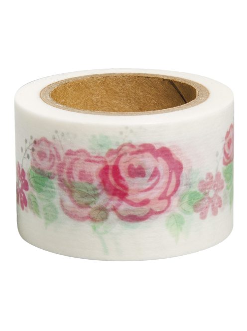 Washi Tape rózsa, fehér, 30mm, 15m