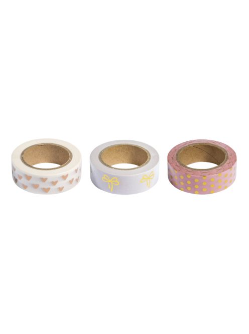 Washi Tape készlet rózsaszín/aranyfólia, 15 mm, 3 minta á 10m, Box 30m