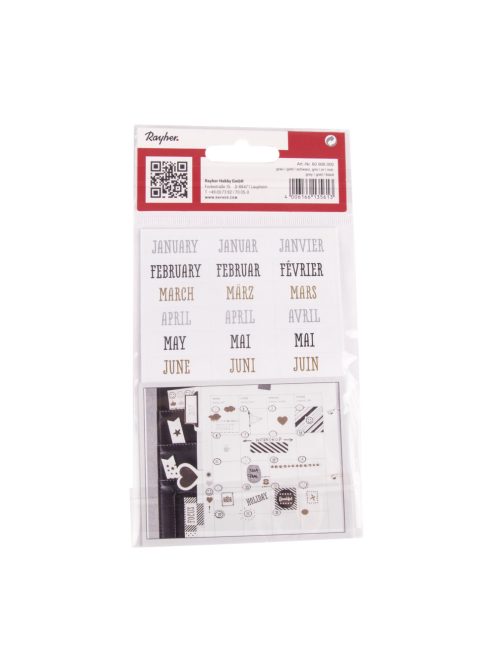 Matrica számok+hónapok "Glam", szürke/arany/fekete, 4 lap