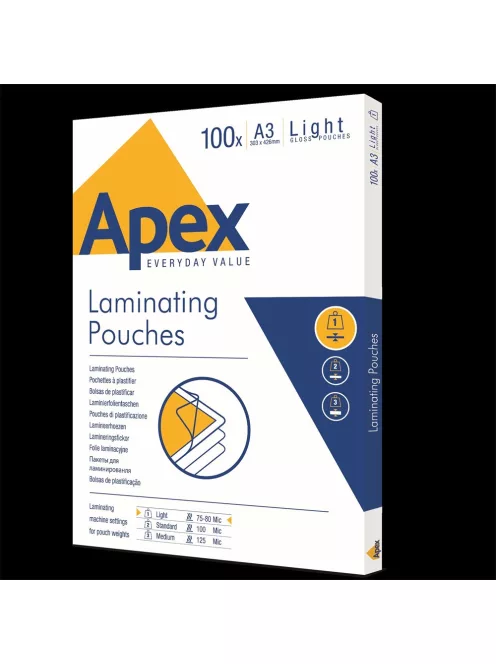 Lamináló fólia A3, 80 mic. 100 db/doboz, Apex Light