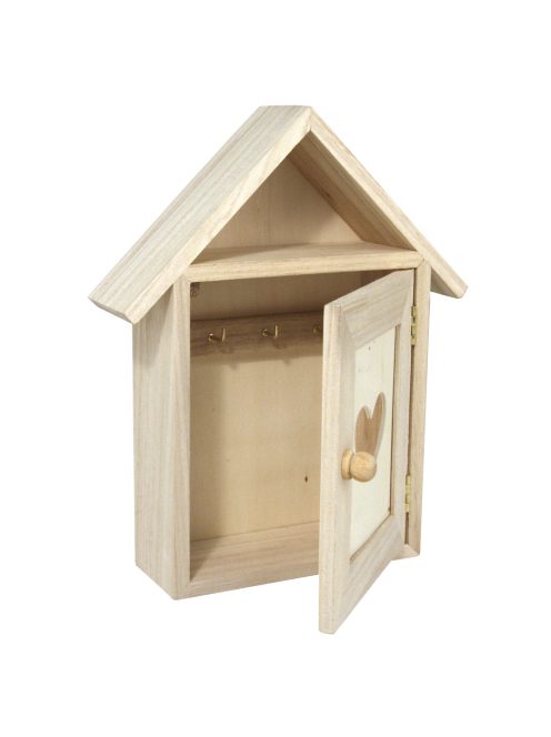 Fa kulcsos szekrény, 17x5x21cm, szívek