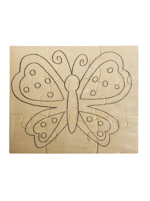 Puzzle fából, pillangó, 17, 6x14,7 cm, kifesthető, 1 db