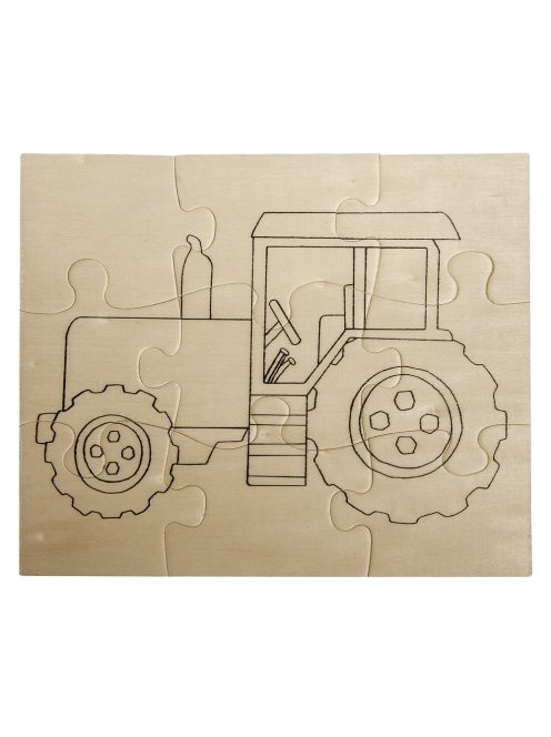 Puzzle fából, traktor, 17, 6x14,7 cm, kifesthető, 1 db