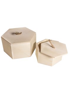 Készlet: hatszögletű fadoboz 16x14x8,3cm+12x10,6x6,5cm