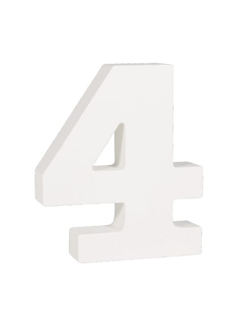 MDF szám "4", fehér, 11 cm, 2 cm vastag