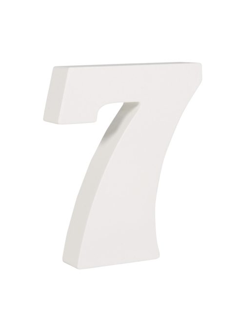 MDF szám "7", fehér, 11 cm, 2 cm vastag