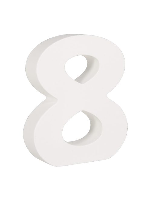 MDF szám "8", fehér, 11 cm, 2 cm vastag