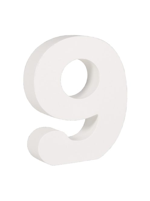 MDF szám "9", fehér, 11 cm, 2 cm vastag
