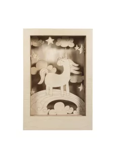   Fa építőkészlet egyszarvú, natúr, 20x30x6,5cm, 13 db-os