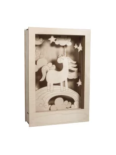   Fa építőkészlet egyszarvú, natúr, 20x30x6,5cm, 13 db-os