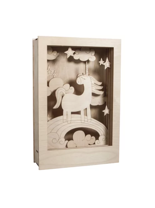 Fa építőkészlet egyszarvú, natúr, 20x30x6,5cm, 13 db-os