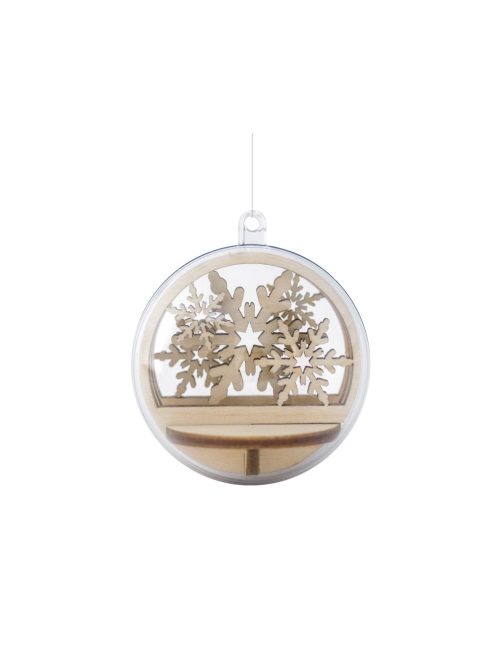 Csendélet fából 6 cm-es akrilgömbbe, hópehely, 5,5cm, natúr