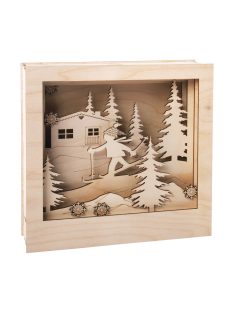   Fa építőkészlet, 3D-s keret, natúr, 24x24x6,3cm, síelők, 20-darabos 
