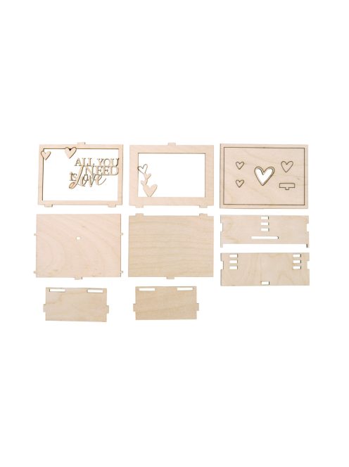 3D-s fa ajándékdoboz "Love", natúr, 11,5x8,5x5cm, 14 darabos Bausatz, Box 1Set