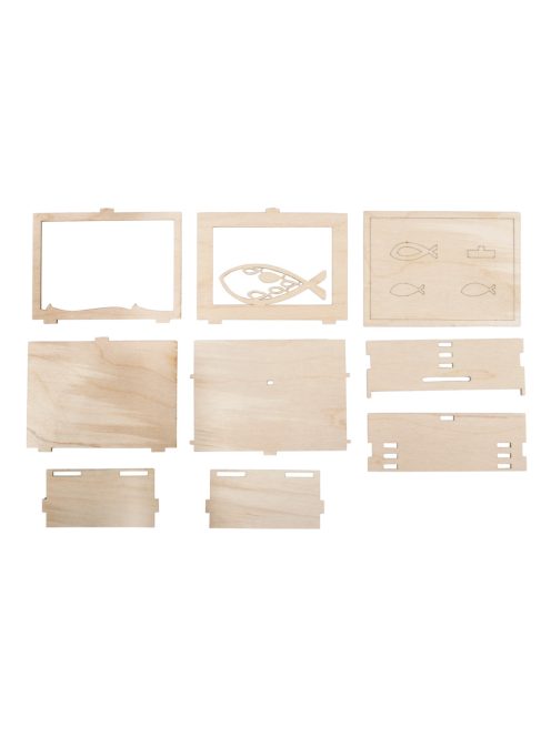3D-s fa ajándékdoboz hal, natúr, 11,5x8,5x5cm, 13 darabos Bausatz, Box 1Set