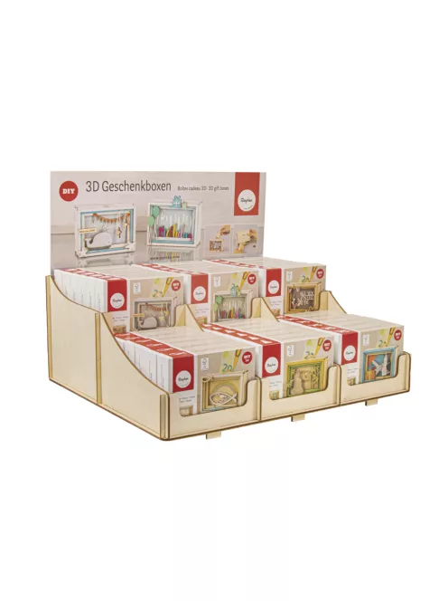 Display 3D-s ajándékdobozok 40x35x15,6cm, 6-féle x 6db, 36 db