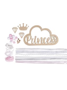   Barkácscsomag: Fafüggő szalagokkal "Princess", zartrózsaszín, fafüggő: 22x12,5cm