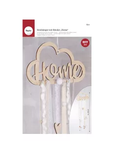   Barkácscsomag: Fafüggő szalagokkal "Home", creme, fafüggő: 22x12,5cm