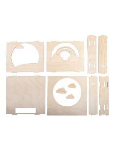   Fa építőkészlet felhős 3D-s keret, natúr, 15,5 x 15,5 x 3,4 cm, 12-darabos